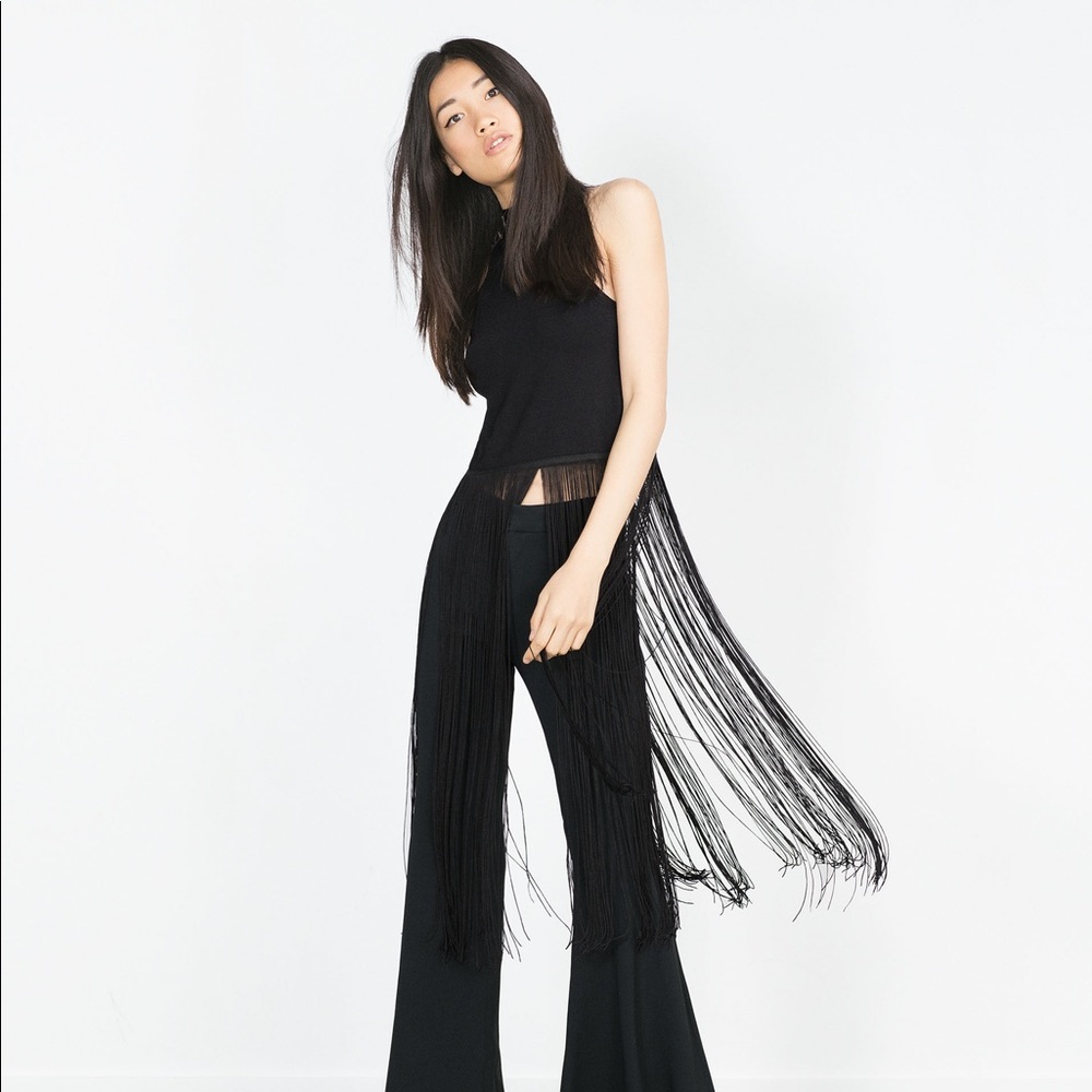 Zara Black Fringed Top